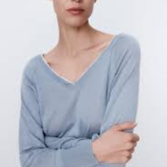 Sweaters Zara Combination Knit Sweater Blue Poshmark